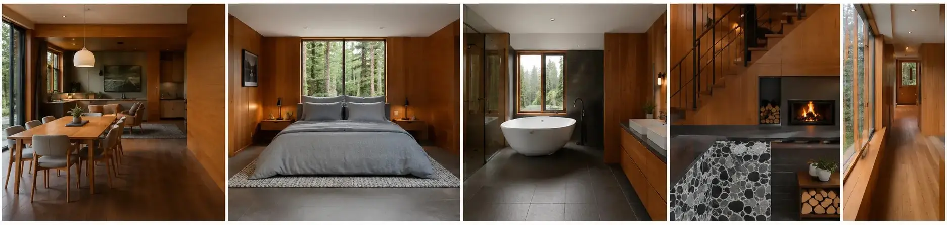 Mountain Forest House Exterior & Interior Views